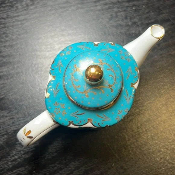 Nantucket Floral Teal and Gold Mini Teapot - Picture 2 of 7